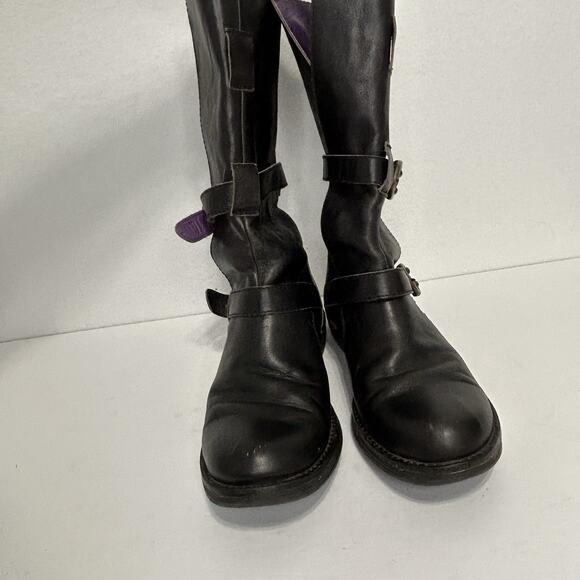 Free People Faryl Robin Black Leather Moto Strappy Buckle Boots Size 7.5 - Picture 4 of 10